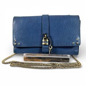 Chloe Paddington Crossbody Bag Small Blue Leather Chain Strap Padlock Key